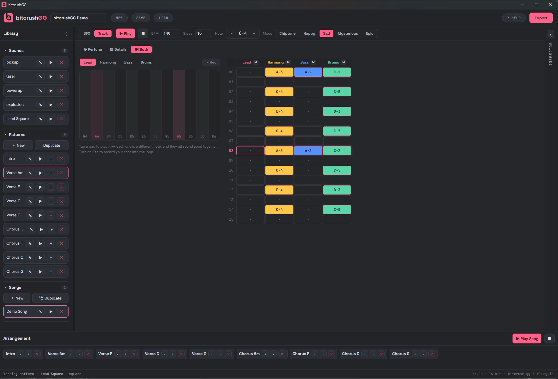 bitcrushGG export options